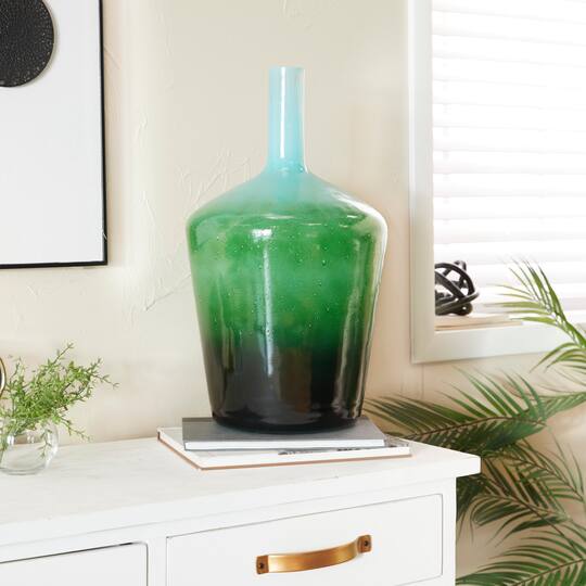 Green Glass Modern Vase, 21" x 12" x 12"